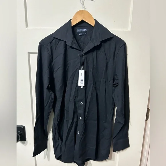 Tailorbyrd Black Dress herringbone Button down Iron Free Trim Fit - Picture 1 of 6